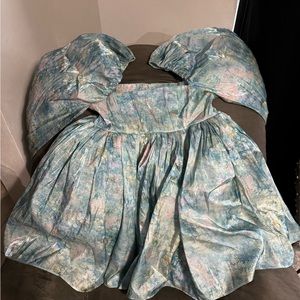 Selkie Puffy Long Sleeve Babydoll Mini Dress Abbot Prairie